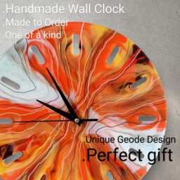 Handmade Resin Wall Clock Geode Marble Effect Timepiece - thumbnail 2