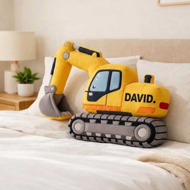 Personalized Excavator Pillow, Custom Face Shaped Names Bulldozer Toddler Nursery Decor, Gift For Boys - image 1