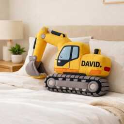 Personalized Excavator Pillow, Custom Face Shaped Names Bulldozer Toddler Nursery Decor, Gift For Boys - thumbnail 1