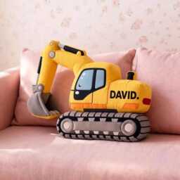 Personalized Excavator Pillow, Custom Face Shaped Names Bulldozer Toddler Nursery Decor, Gift For Boys - thumbnail 3