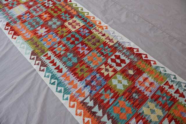10 Ft Long Rug Runner, Afghan Flatweave Kilim Rug, Modern Handmade Wool Geometric Oriental Hallway Runner For Stair Treads - image 1