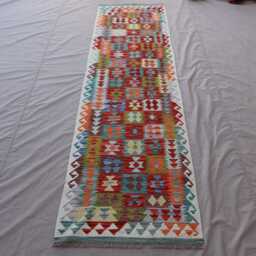 10 Ft Long Rug Runner, Afghan Flatweave Kilim Rug, Modern Handmade Wool Geometric Oriental Hallway Runner For Stair Treads - thumbnail 2