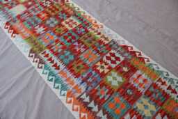 10 Ft Long Rug Runner, Afghan Flatweave Kilim Rug, Modern Handmade Wool Geometric Oriental Hallway Runner For Stair Treads - thumbnail 1