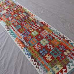 10 Ft Long Rug Runner, Afghan Flatweave Kilim Rug, Modern Handmade Wool Geometric Oriental Hallway Runner For Stair Treads - thumbnail 3