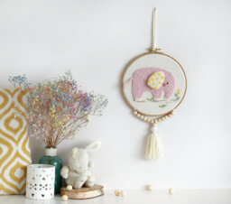 Elephant Punch Needle Hoop Art - Nursery Wall Hanging Decor - thumbnail 1