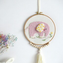 Elephant Punch Needle Hoop Art - Nursery Wall Hanging Decor - thumbnail 2