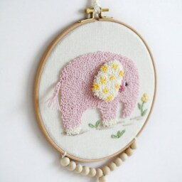 Elephant Punch Needle Hoop Art - Nursery Wall Hanging Decor - thumbnail 3