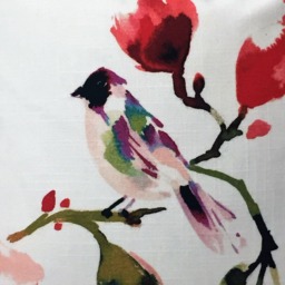 Watercolor Bird & Floral Pillow Cover, Red Pink Teal - thumbnail 3