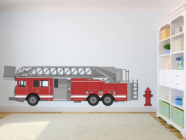Firetruck Decal Playroom Wall Art Vinyl Poster Nursery Decor Kids Room Prints Print - image 1