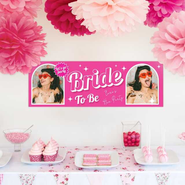 Personalised Hen Party Decor - Bride To Be Custom Name & Photo Banner Hot Pink Girly Do Bridal Shower Decorations - image 1