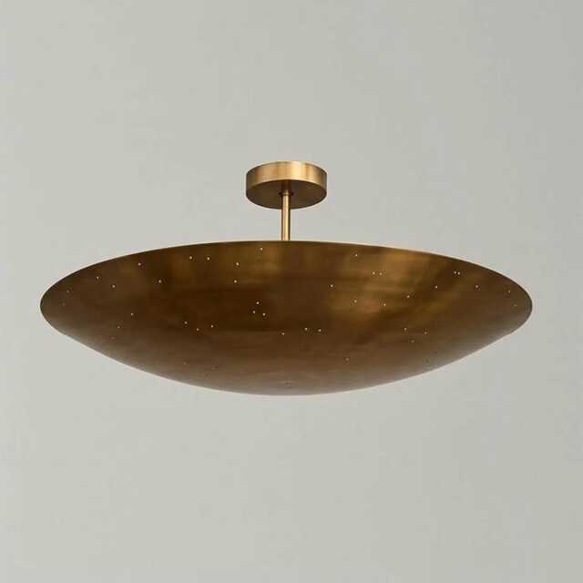 Mid Century Brass Ceiling Light, Perforated Raw Finish - image 1