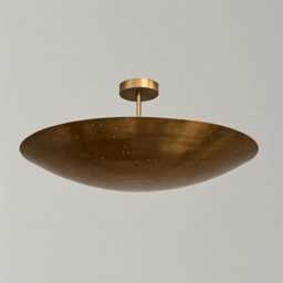 Mid Century Brass Ceiling Light, Perforated Raw Finish - thumbnail 1