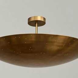 Mid Century Brass Ceiling Light, Perforated Raw Finish - thumbnail 3