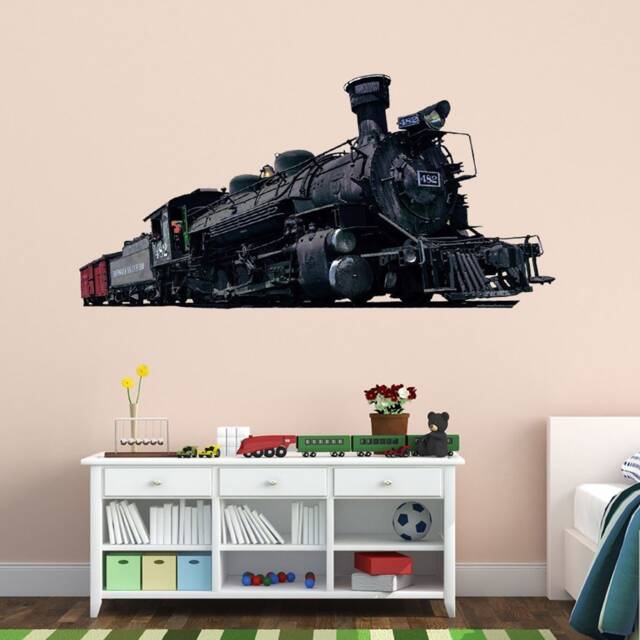 Train Wall Decal - Vintage Steam Stickers Reusable Fabric Material Locomotive Decor Vwaq Pas14 - image 1