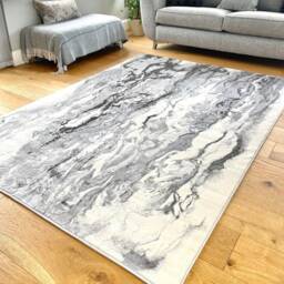 Silver Grey Tide Shimmer Sheen Effect Modern Rug Silky Soft Chic Design Area Mat - thumbnail 2