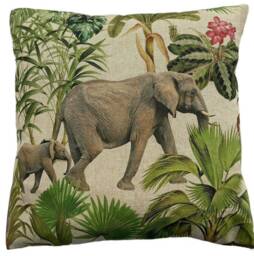 Safari Animal Print Cushion Cover - Grey Zambezi With Elephant, Zebra, Lion & Green Foliage - thumbnail 1