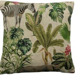 Safari Animal Print Cushion Cover - Grey Zambezi With Elephant, Zebra, Lion & Green Foliage - thumbnail 3