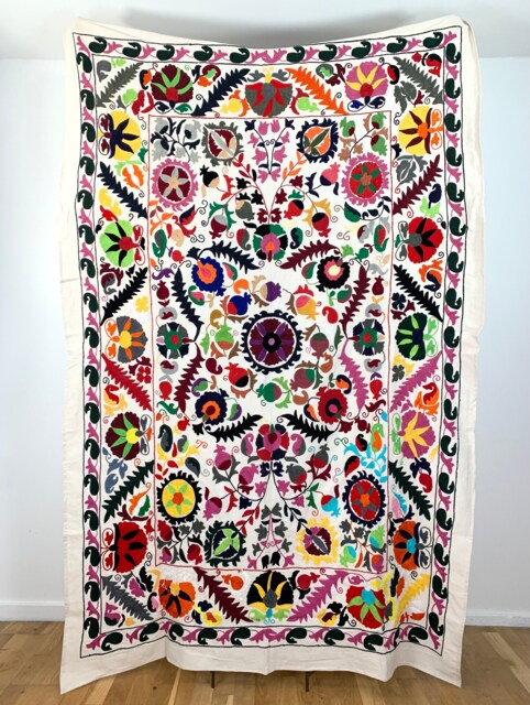 Hand Embroidered Suzani Tapestry Uzbek Floral Boho Wall Decor - image 1