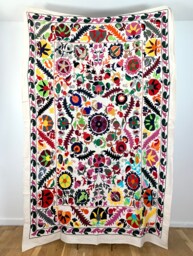 Hand Embroidered Suzani Tapestry Uzbek Floral Boho Wall Decor - thumbnail 1