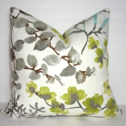 Floral Linen Pillow Cover, Citrine, Blue, & Grey - 18x18 - thumbnail 2