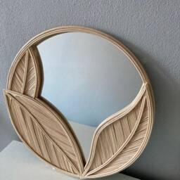 Rattan Tropical Leaf Texture Mirror, Round Design Wicker Bamboo Foliage Nature Sanat Special - thumbnail 2