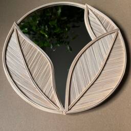 Rattan Tropical Leaf Texture Mirror, Round Design Wicker Bamboo Foliage Nature Sanat Special - thumbnail 3