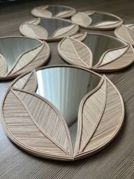 Rattan Tropical Leaf Texture Mirror, Round Design Wicker Bamboo Foliage Nature Sanat Special - thumbnail 1
