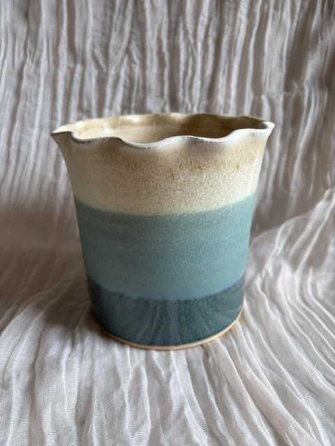 Mountains Scalloped Planter, Handmade Glazed Pot, Green Plant Large Vessel, Unique British Gift, Handcrafted Pots - image 1