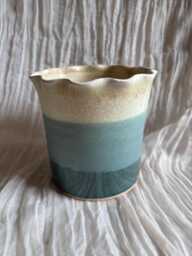 Mountains Scalloped Planter, Handmade Glazed Pot, Green Plant Large Vessel, Unique British Gift, Handcrafted Pots - thumbnail 1
