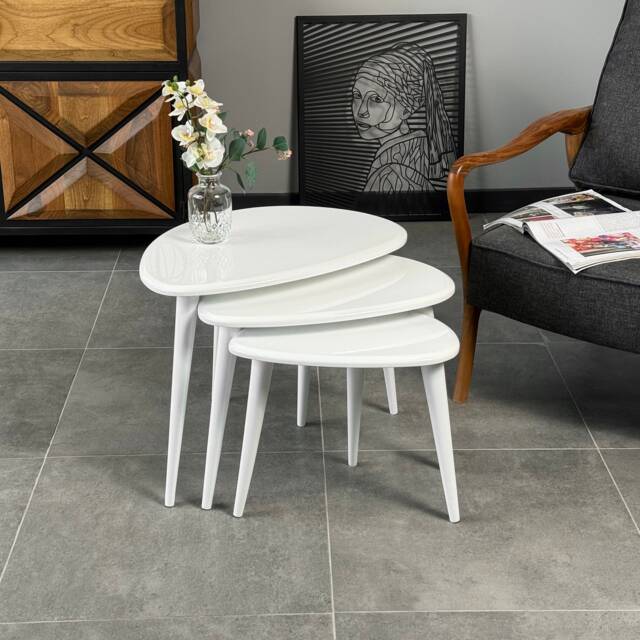 Mid Century Modern Nesting Coffee Table Set Pebble-Shaped Wooden Side Tables - image 1