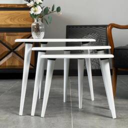 Mid Century Modern Nesting Coffee Table Set Pebble-Shaped Wooden Side Tables - thumbnail 4