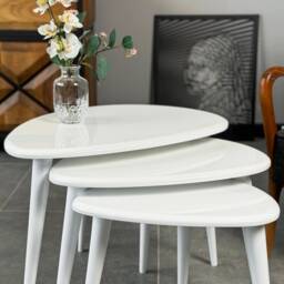 Mid Century Modern Nesting Coffee Table Set Pebble-Shaped Wooden Side Tables - thumbnail 2