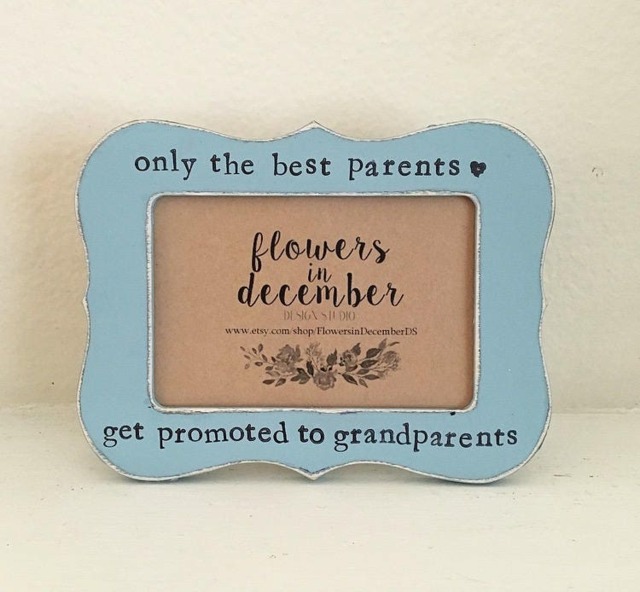 Promoted To Grandparents Frame Custom Photo Gift, Hand Stamped - image 1