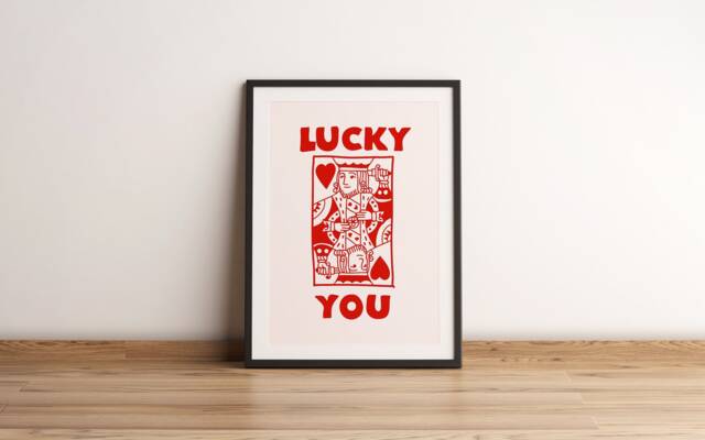 Lucky You Print - King Of Hearts Wall Art Playing Card Trendy Wall Art Bar Decor Retro Motivational Office - image 1