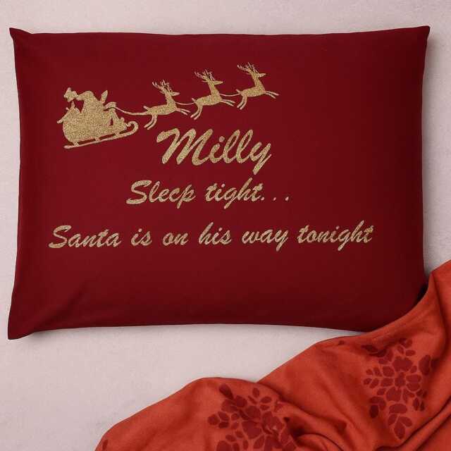 Personalised Name Christmas Eve Box Ideas - Pillow Cases With Santa's On His Way Tonight Elf Gifts Girls Boys Standard Size - image 1