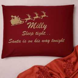 Personalised Name Christmas Eve Box Ideas - Pillow Cases With Santa's On His Way Tonight Elf Gifts Girls Boys Standard Size - thumbnail 1