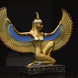 Egyptian Goddess Maat Open Wings Large Statue - 2 Style Gold Blue/Black Made in Egypt - thumbnail 4