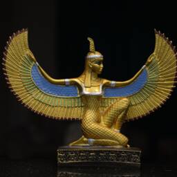 Egyptian Goddess Maat Open Wings Large Statue - 2 Style Gold Blue/Black Made in Egypt - thumbnail 2