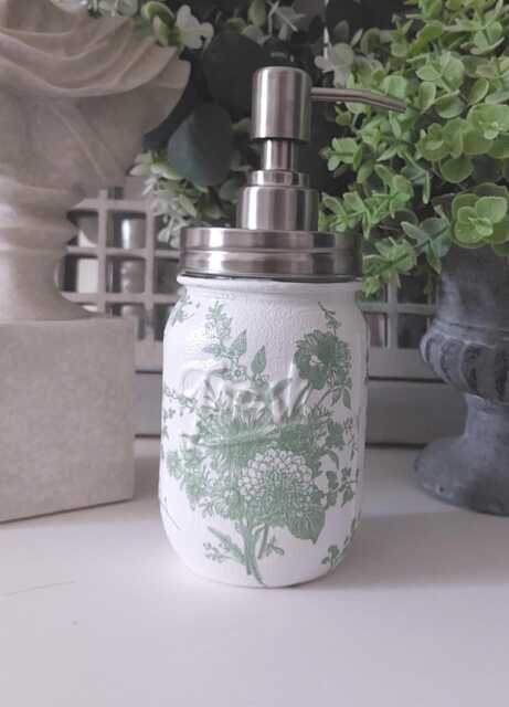 Beautiful Decoupaged Toile Floral Mason Jar Soap Dispenser.sveeral Colours & Designs Available - image 1