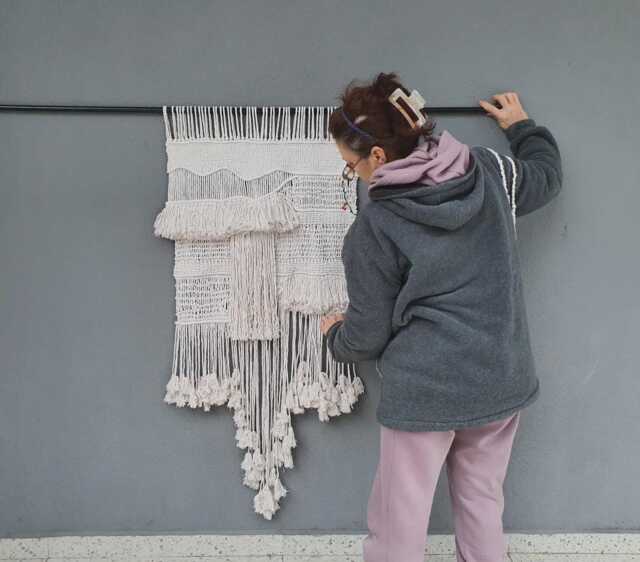 Large Woven Macrame Wall Hanging, Tassel Tapestry, Textile Art, Boho Home Decor - image 1
