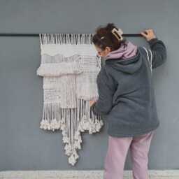 Large Woven Macrame Wall Hanging, Tassel Tapestry, Textile Art, Boho Home Decor - thumbnail 3