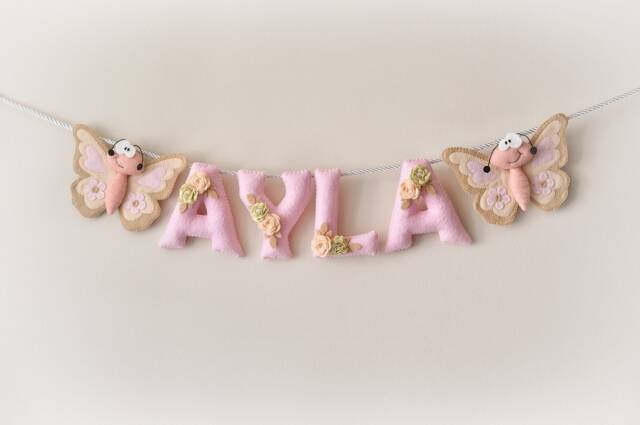 Felt Baby Name Banner Beige Butterfly Nursery Decor - image 1