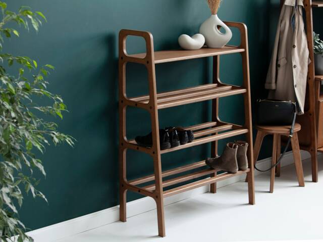 Shoe Rack, Tall Entryway Storage 114 cm, Mid Century Modern Shelf, Wooden Hallway Organizer, 74 cm Wide, Custom Size - image 1