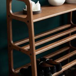 Shoe Rack, Tall Entryway Storage 114 cm, Mid Century Modern Shelf, Wooden Hallway Organizer, 74 cm Wide, Custom Size - thumbnail 3