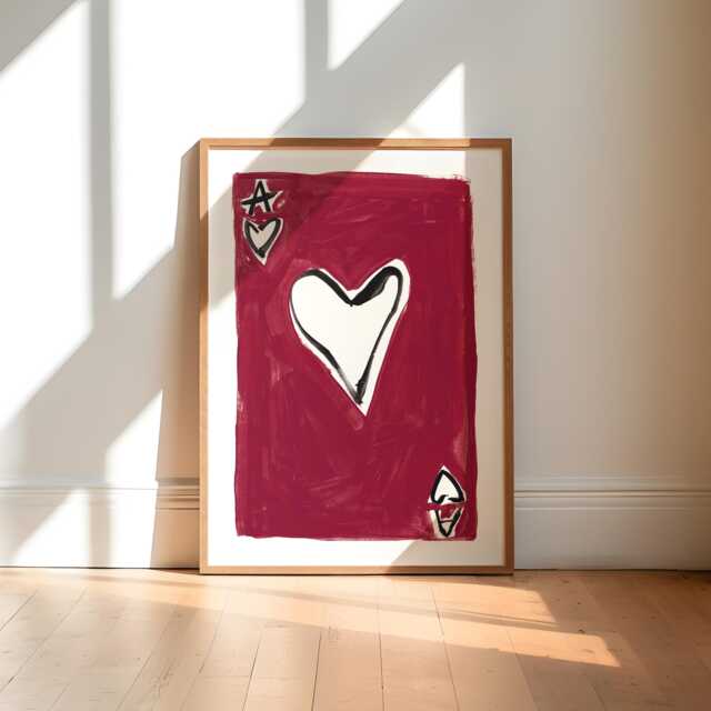 Ace Of Hearts Art Print Hand Painted Red Playing Card - image 1