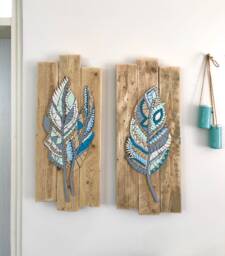 Mosaic Wall Art/2 Piece Decor Boho Hanging Feather Painting - thumbnail 1