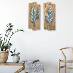 Mosaic Wall Art/2 Piece Decor Boho Hanging Feather Painting - thumbnail 2