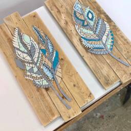 Mosaic Wall Art/2 Piece Decor Boho Hanging Feather Painting - thumbnail 3