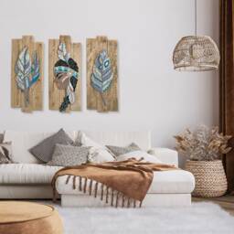 Mosaic Wall Art/2 Piece Decor Boho Hanging Feather Painting - thumbnail 4