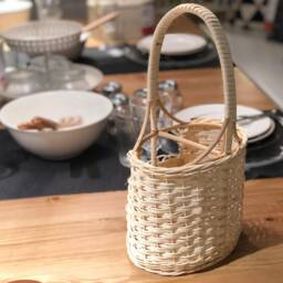 Wine Rack Basket For Gift Made Of Real Rattan Kitchen Storage For 2 Bottle White - thumbnail 3